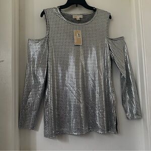 Michael Kors Metallic Silver Cold Shoulder Top